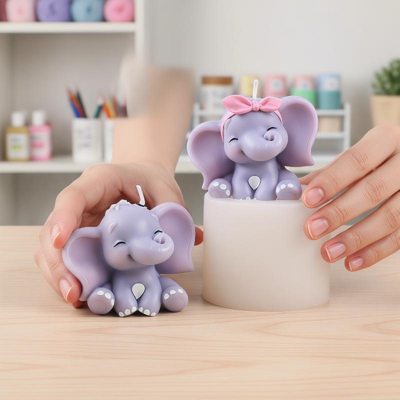 Soap Making Dish - 귀여운 3D 코끼리 실리콘 캔들 몰드,